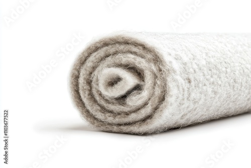 Fiberglass insulation roll on white background photo