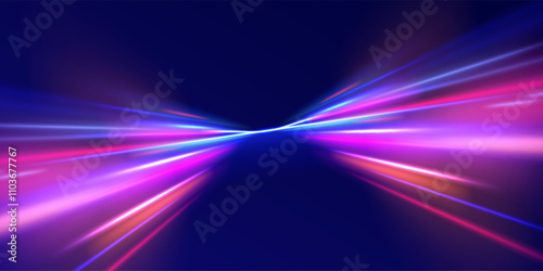 Acceleration speed motion on night road. Colorful Light Trails, Long Time Exposure Motion Blur Effect. Abstract fire flare trace lens flares acceleration speed motion on night road. 