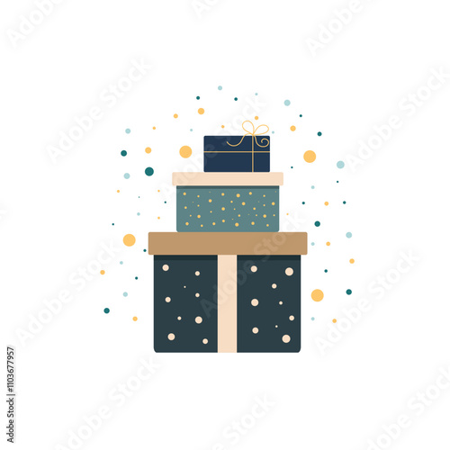 Christmas gifts concept in elegant minimalist and vintage style. Vector illustration on white background. Perfect for holiday designs and seasonal decoration themes.
