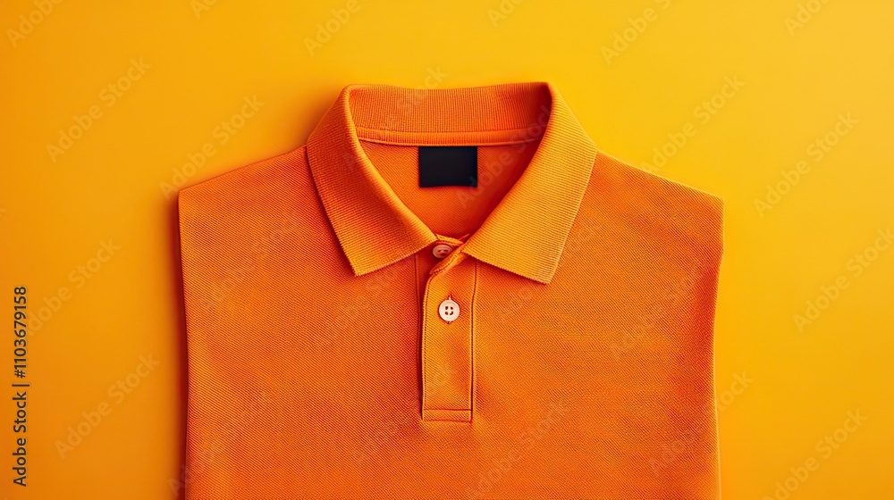 Orange Polo Shirt On Yellow Background Displaying Fabric Texture