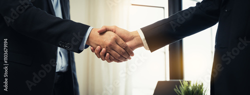 close-up view hands of agent and client shaking hands after signed contract buy new apartment.