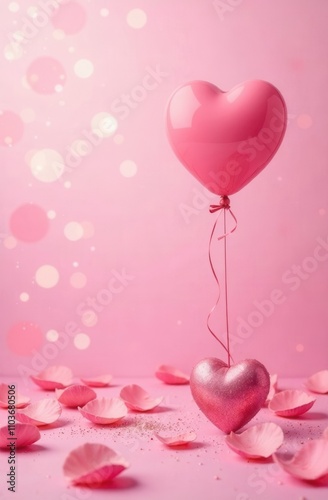 pink heart shaped balloons, Soft pink pastels background, wedding, anniversary, valentines theme and concept