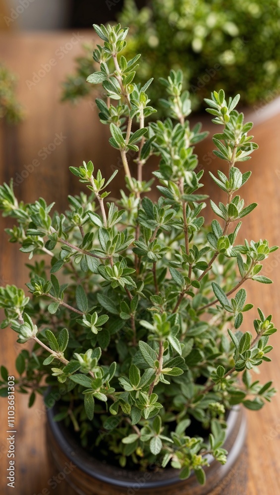 Thyme Small herbaceous plant with aromatic leaves commonly used in Mediterranean cooking Thyme Small herbaceous plant with aromatic leaves commonly used in Mediterranean cooking