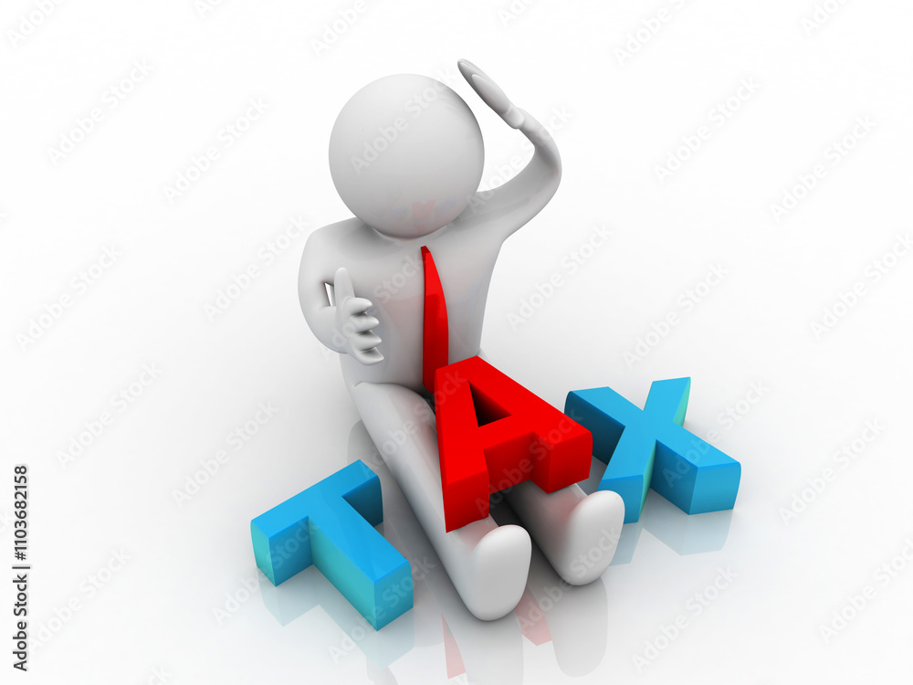 3d illustration Rising tax with business man 3d illustration Rising tax with business man