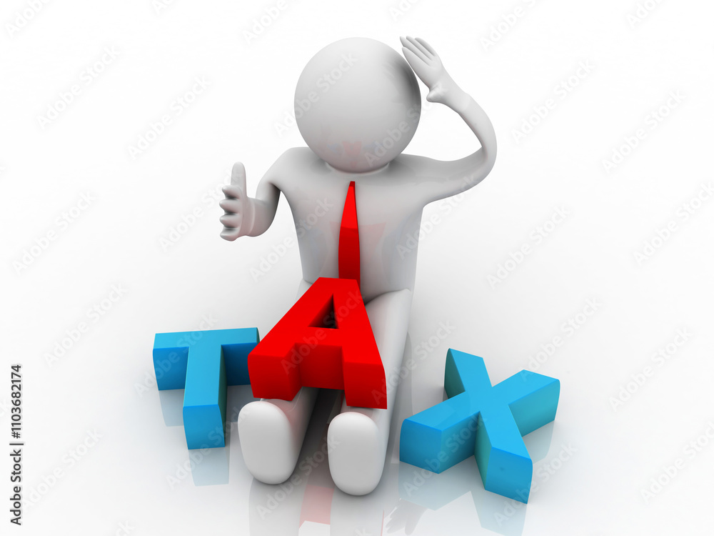 3d illustration Rising tax with business man 3d illustration Rising tax with business man