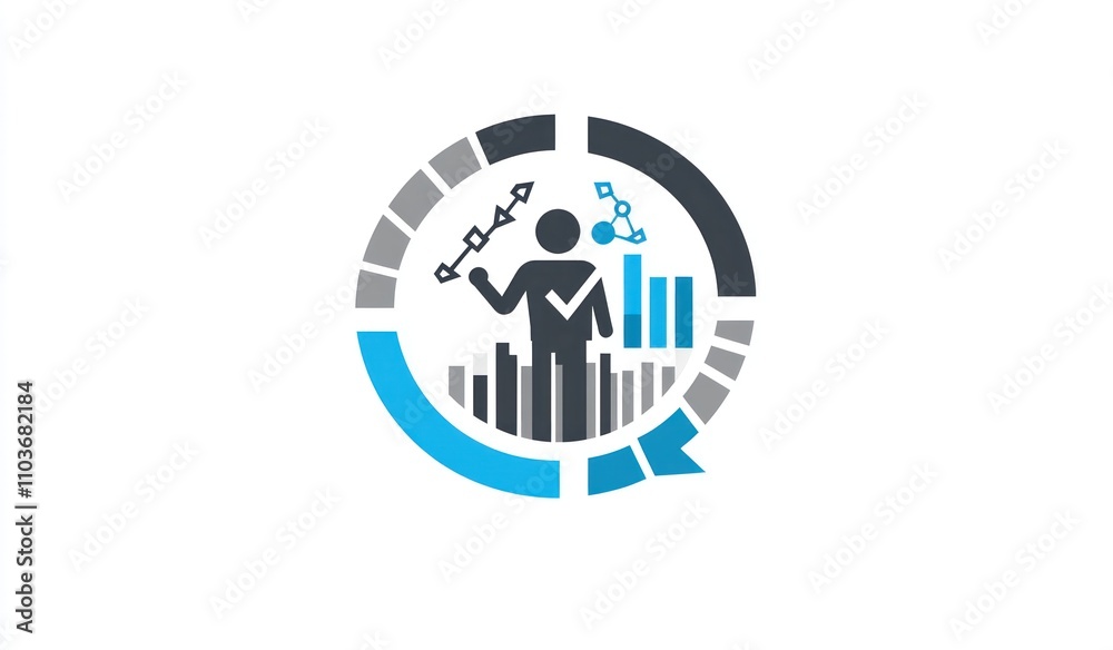Person analyzing data charts and graphs within a circular progress indicator. Person analyzing data charts and graphs within a circular progress indicator.