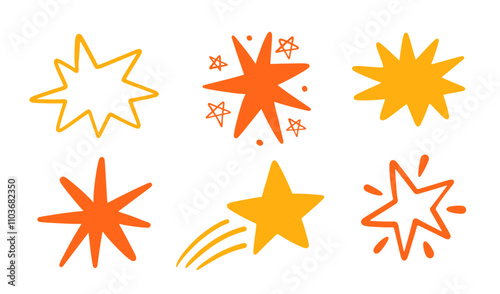 Scribble Stars Hand Drawn Doodle Shapes Set