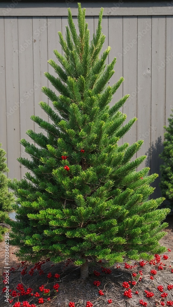 Yew Tree Evergreen conifer with dark green needle like leaves and red berries often used in landscaping Yew Tree Evergreen conifer with dark green needle like leaves and red berries often used in landscaping