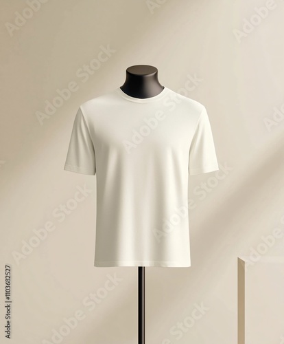 Premium T-shirt Mockup Displayed on a Mannequin Studio Setting Apparel Showcase Minimalist Design Front View Fashion Concept photo