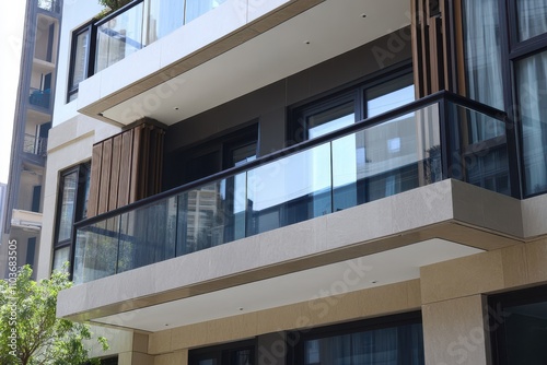 Glass balcony railing without a frame