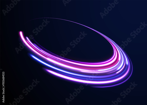  Neon stripes in the form of drill, turns and swirl. Speed of light concept background. Abstract background rotational border lines, png, effect, wave,neon,line. 