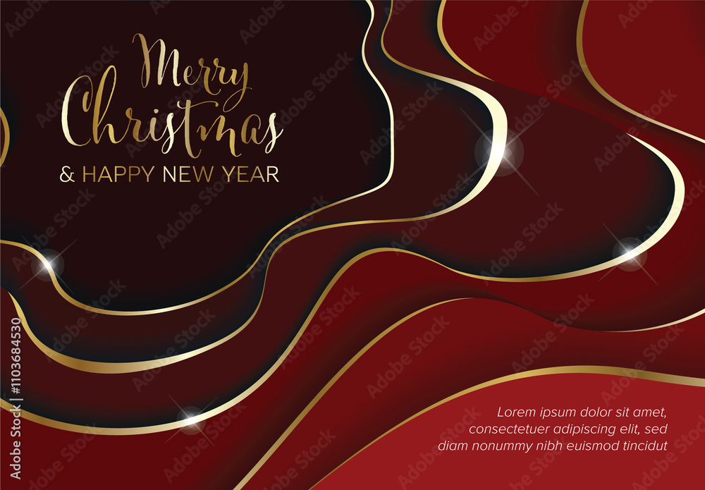 Abstract modern Merry Christmas and Happy New Year card with red deep ...