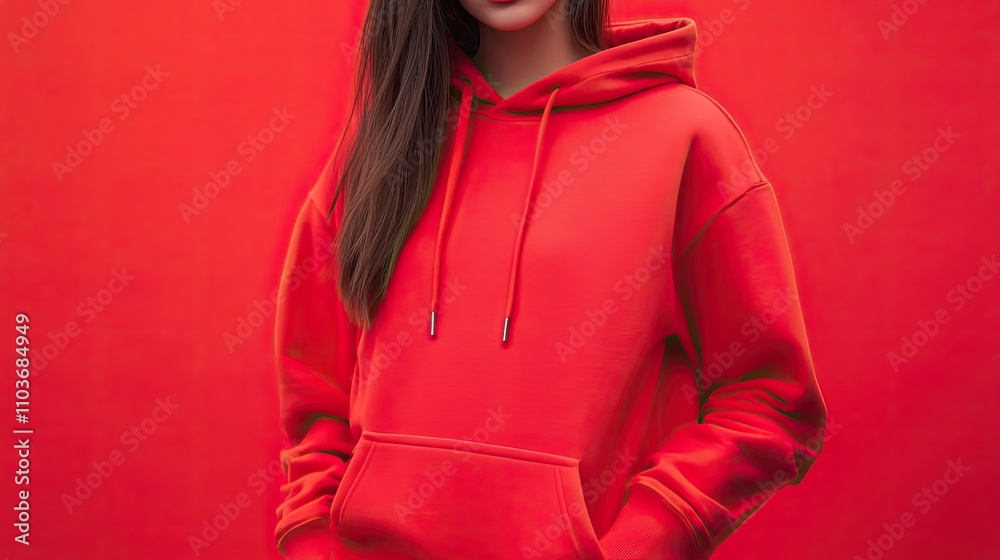 Red Hoodie Fashion Model Showing Apparel Style Red Hoodie Fashion Model Showing Apparel Style