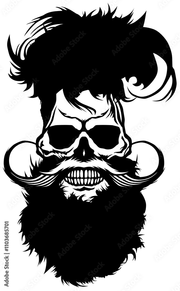 Fototapeta premium Tête de mort à moustache et barbe hipster skull moustachu et crane barbu 