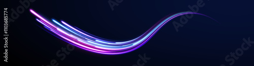  Light arc in neon colors, in the form of a turn.  Creative vector illustration of flying cosmic meteor, planetoid, comet, fireball isolated on transparent background. Effect, png, wave,neon,line.