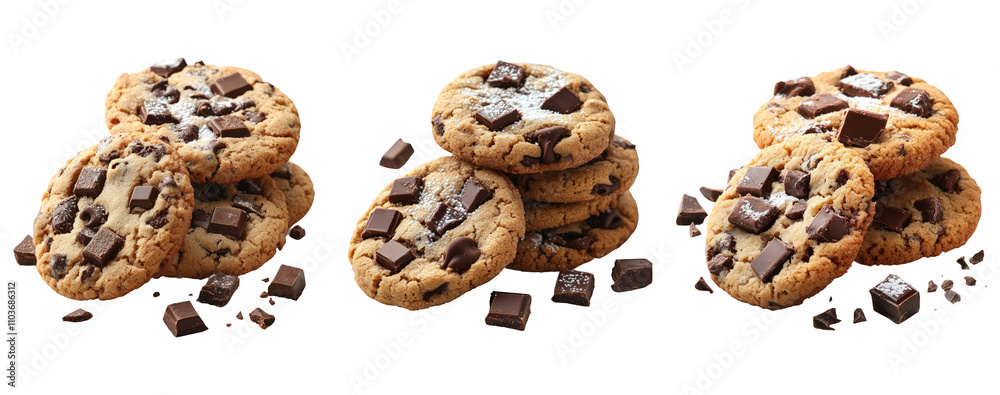 Delicious Chocolate Chip Cookies on Clear Background Delicious Chocolate Chip Cookies on Clear Background