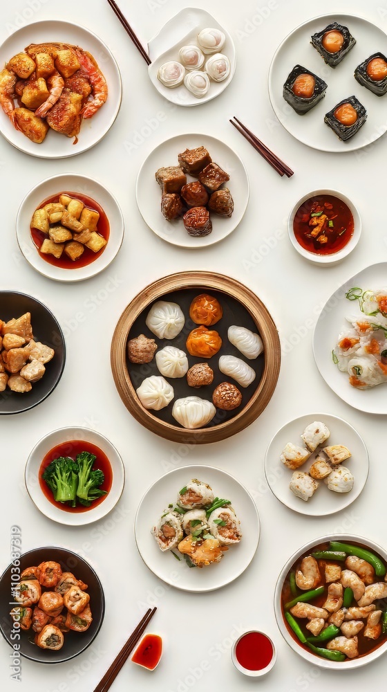 Authentic chinese food spread top view on plain white background in high definition 8k resolution. chinese food Authentic chinese food spread top view on plain white background in high definition 8k resolution. chinese food