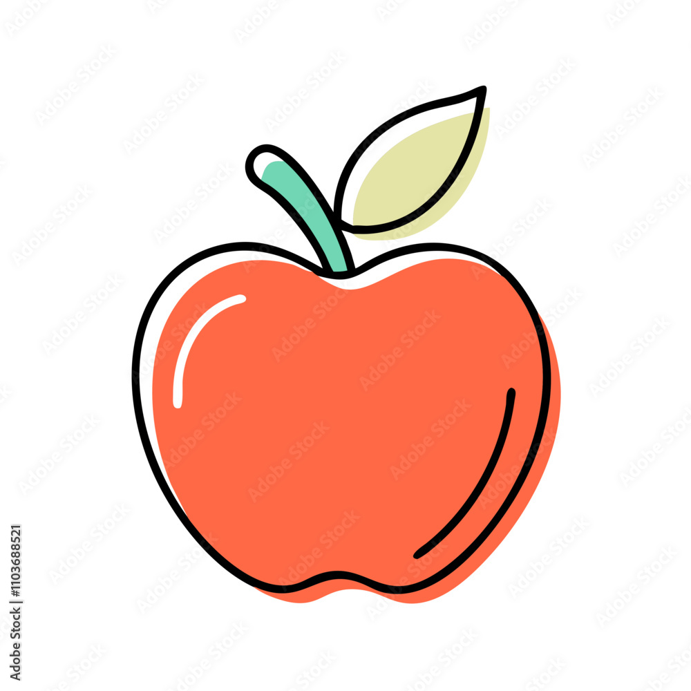 Good icon. Fresh orange apple with green leaf on white background Good icon. Fresh orange apple with green leaf on white background
