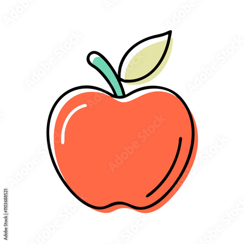 Good icon. Fresh orange apple with green leaf on white background