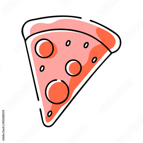 Good icon. Slice of pepperoni pizza with red background and cartoon style