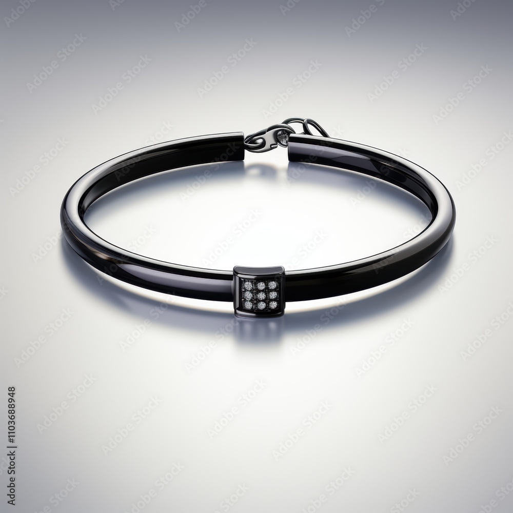 Elegant Black Bracelet with Sparkling Accent on a Soft Gradient Background Ideal for Jewelry Photography and Fashion Accessories Promotion Elegant Black Bracelet with Sparkling Accent on a Soft Gradient Background Ideal for Jewelry Photography and Fashion Accessories Promotion