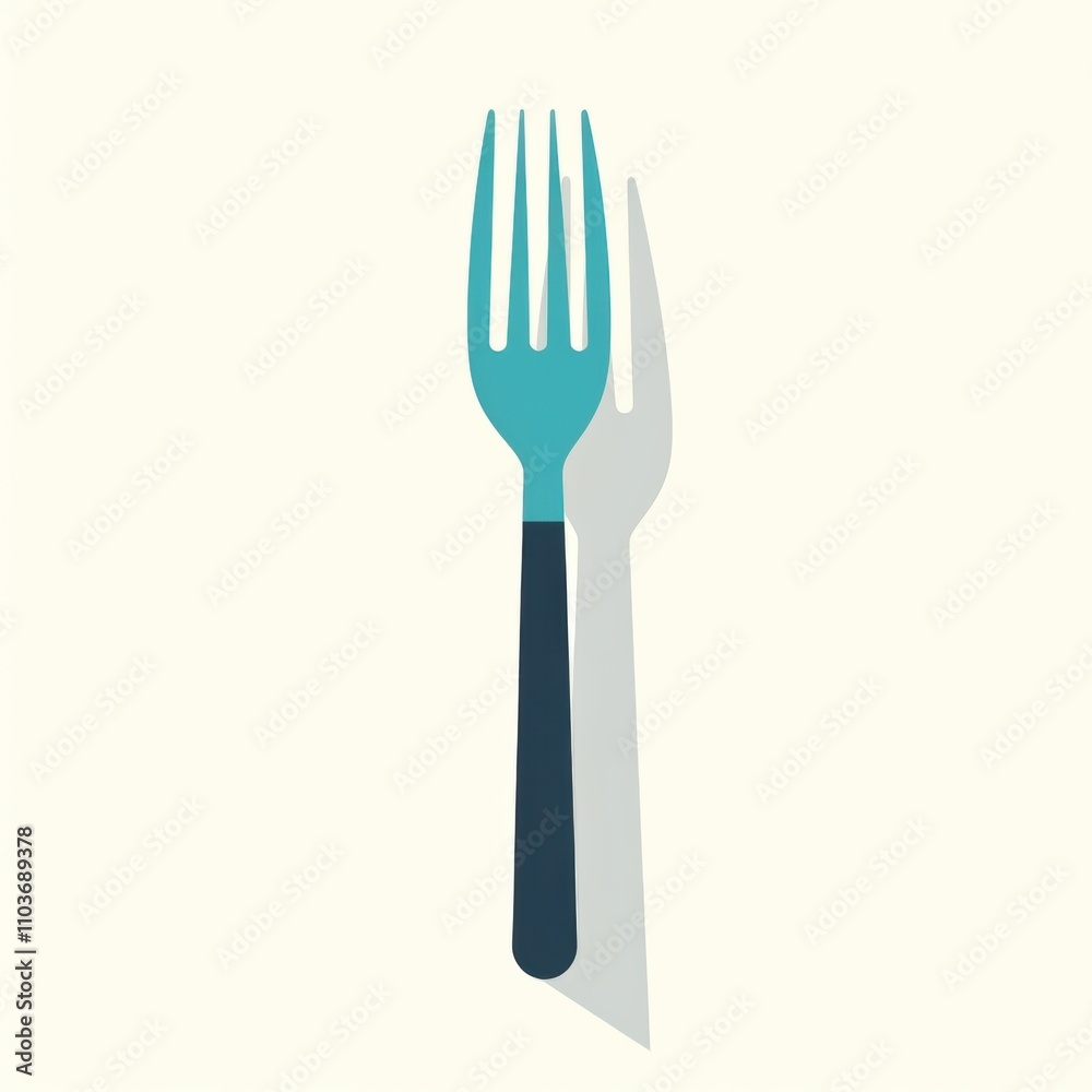 Vibrant Blue Fork with Shadow on Light Background, Symbolizing Dining and Culinary Arts, Ideal for Food-Related Projects and Graphic Design Needs Vibrant Blue Fork with Shadow on Light Background, Symbolizing Dining and Culinary Arts, Ideal for Food-Related Projects and Graphic Design Needs