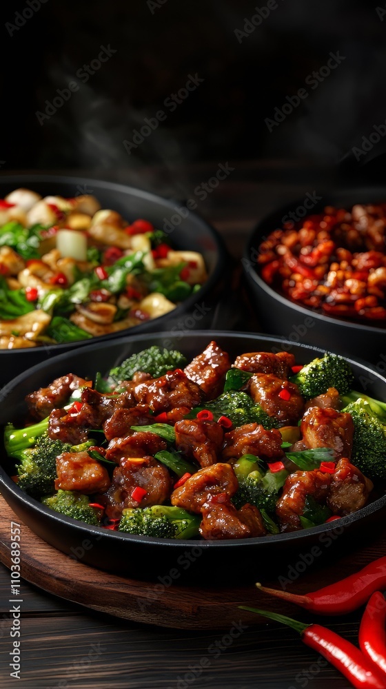 Chinese beef and broccoli stir fry with sides. chinese food. Ultra realistic. Photorealistic hypermaximalist advertising photography hyper realistic fine detail Chinese beef and broccoli stir fry with sides. chinese food. Ultra realistic. Photorealistic hypermaximalist advertising photography hyper realistic fine detail