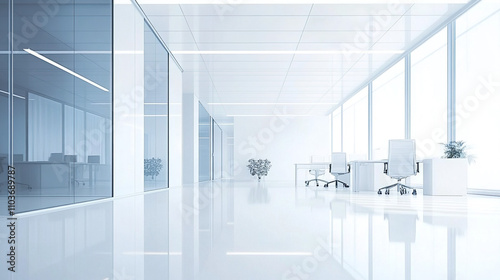 Clean office space with white walls and floors.