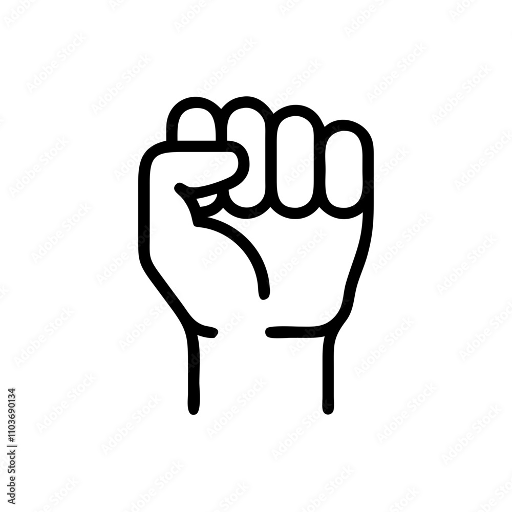 Good icon. Clenched fist illustration, strong mood, empowerment gesture, simple design, line art style, copy space Good icon. Clenched fist illustration, strong mood, empowerment gesture, simple design, line art style, copy space