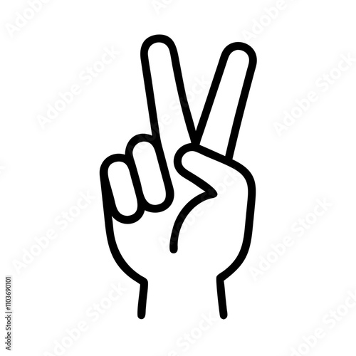 Good icon. Peace sign hand illustration, positive mood, victory gesture, simple design, line art style, copy space