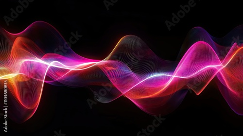 Abstract Colorful Light Waves Flowing Dark Background
