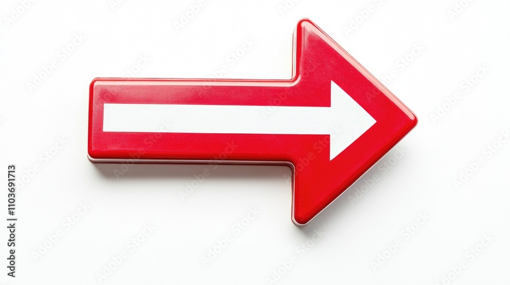 Red arrow sign indicating direction to fire extinguisher with white stripe detail, isolated on a clean white background. Red arrow sign indicating direction to fire extinguisher with white stripe detail, isolated on a clean white background.