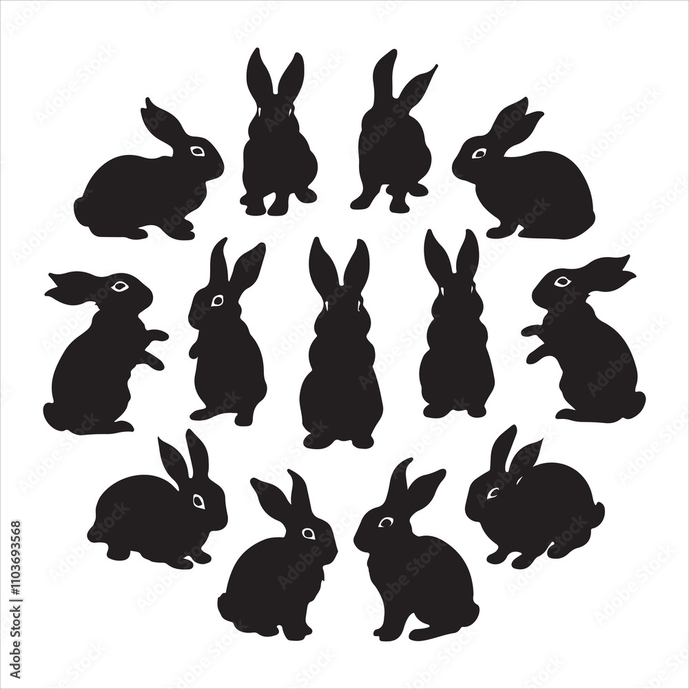 Fototapeta premium set of vector different type of bunny silhouettes