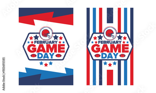 Game Day. American football playoff. Super Party in United States. Final game of regular season. Professional team championship. Ball for american football. Sport poster. Vector illustration