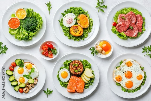 Nutritious meals featuring vegetables proteins and eggs Daily diet Diverse options for meals and snacks Scheduled healthy eating Wellness focus