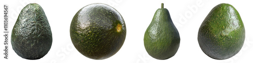 Avocado isolated on transparent background, Set of