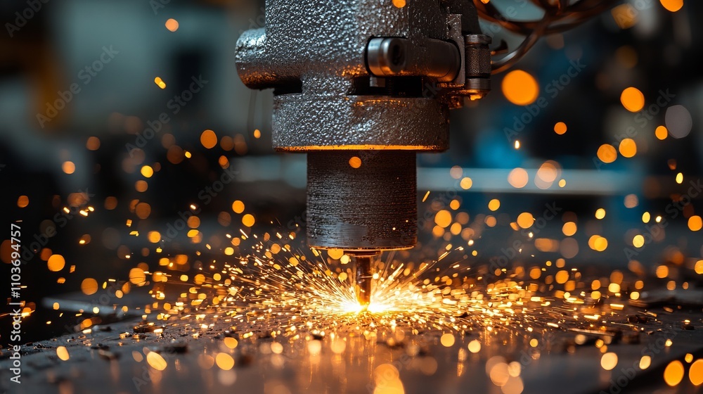 A captivating scene of glowing sparks flying from an industrial machine in a workshop, symbolizing the vibrant energy and craftsmanship of metalwork. A captivating scene of glowing sparks flying from an industrial machine in a workshop, symbolizing the vibrant energy and craftsmanship of metalwork.