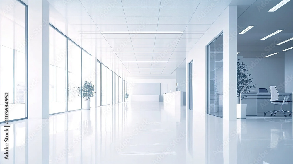 Clean office space with white walls and floors. Clean office space with white walls and floors.