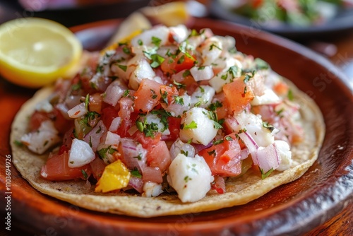 Ocean s Taste in Each Mouthful Savory Fish Ceviche Tostada photo