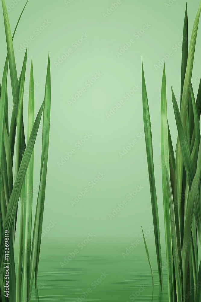 Obraz premium Serene Green Grass Against a Calm Water Background