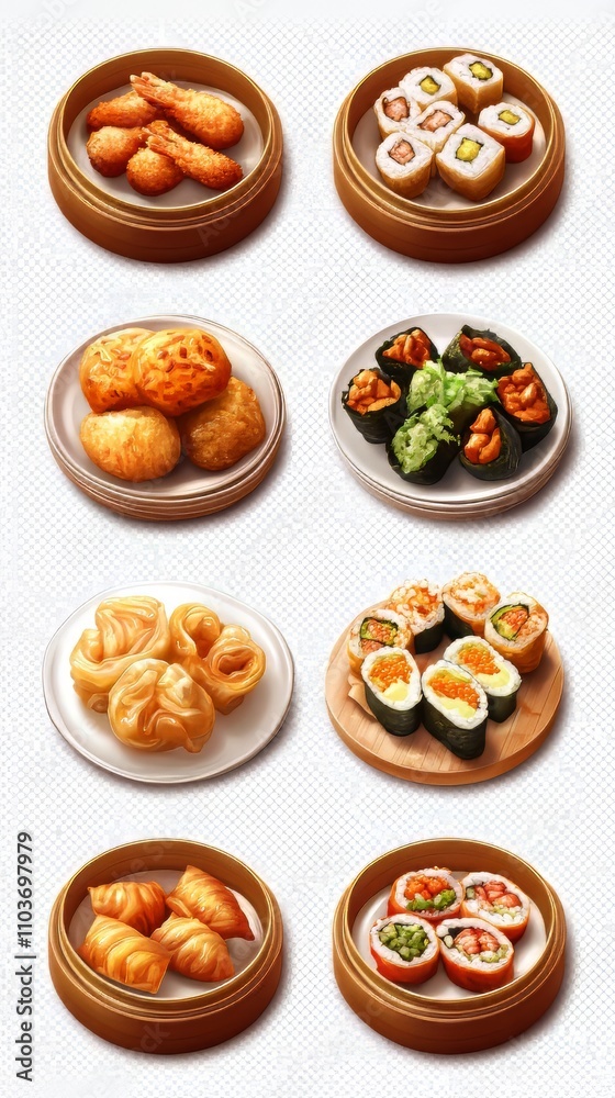 Set of different styles chinese food on transparent background. chinese food. Ultra realistic. Photorealistic hypermaximalist advertising photography hyper realistic fine detail