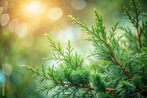 Minimalist Green Juniper Branches on a Soft Nature Background for Elegant Product Photography and Design Inspiration