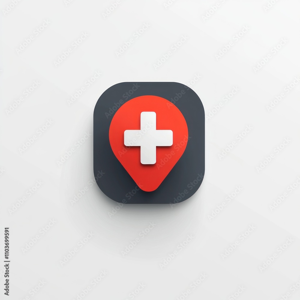 Obraz premium Here's a possible and keyword list for your image.. Red medical location pin icon on dark square button.