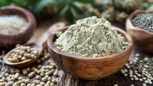 Vegan Protein Powders: Protein supplements made from peas, hemp, or rice, perfect for fitness enthusiasts looking for a plant-based alternative to whey for muscle growth.
 photo