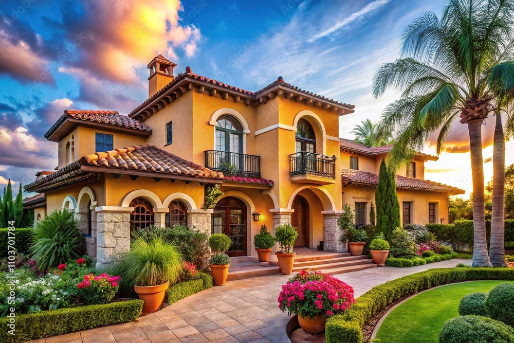 Obraz premium Stunning Spanish Mansion Exterior - Luxurious Home Design