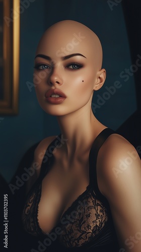 Beautiful stylish bald girl.