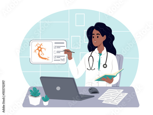 World Multiple Sclerosis Day. Doctor examines an MS nerve. Vector illustration in flat style