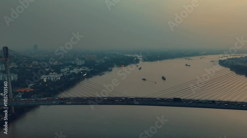 Vidyasagar Setu / Bridge over Ganga River Kolkata Drone View in Winter photo