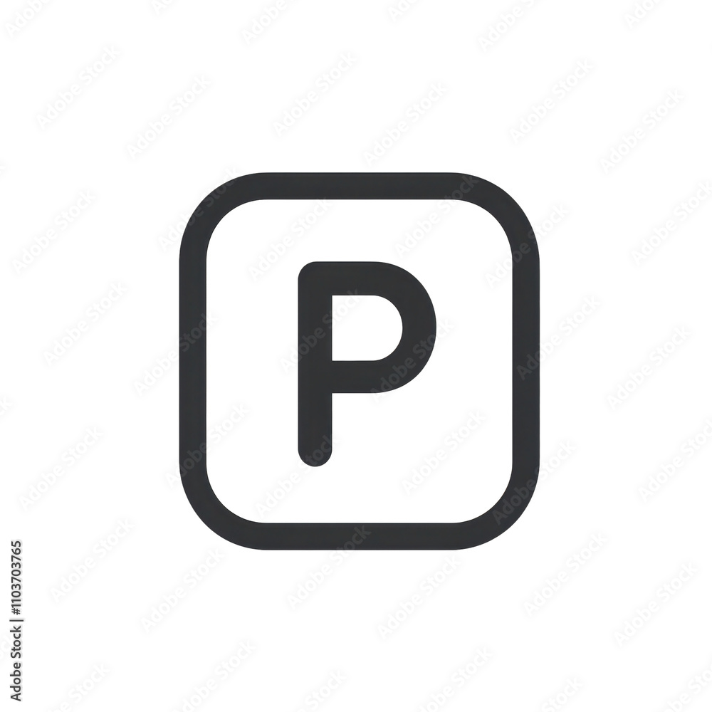 Minimalist Parking Symbol Icon with P Letter in Geometric Monochrome Design Minimalist Parking Symbol Icon with P Letter in Geometric Monochrome Design