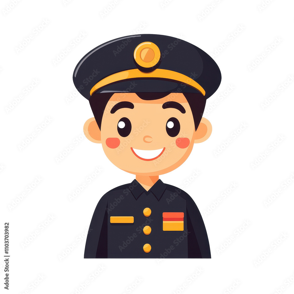 Smiling Uniformed Hotel Staff Icon with Friendly Welcoming Expression Smiling Uniformed Hotel Staff Icon with Friendly Welcoming Expression